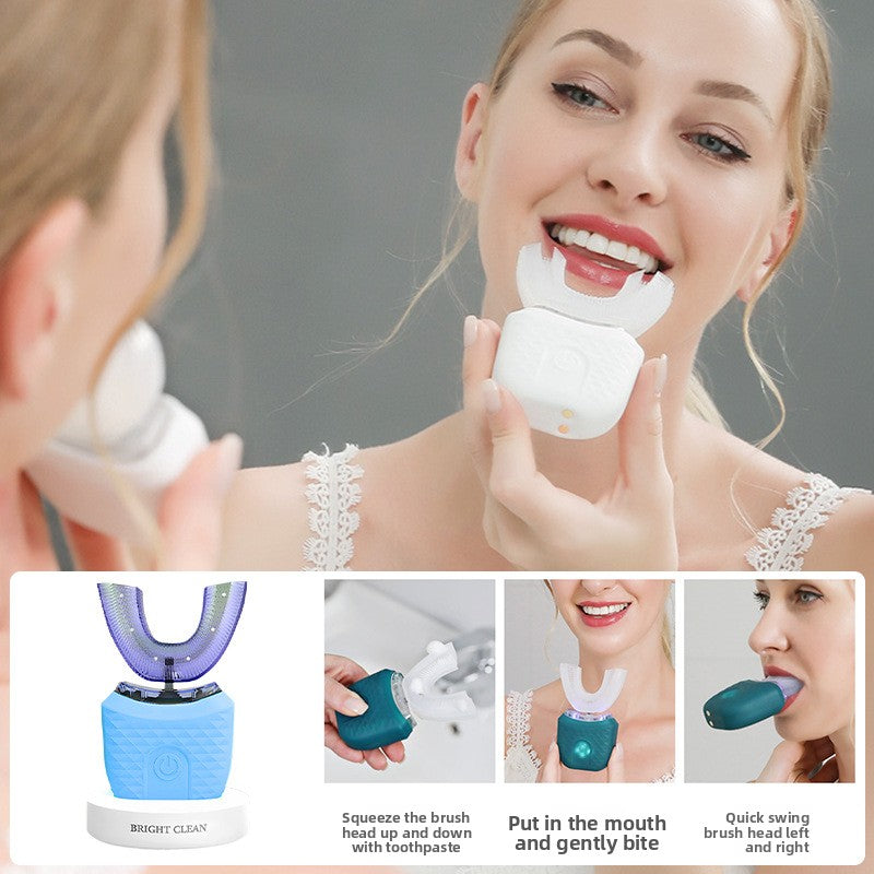 Cepillo de dientes eléctrico para adultos, carga USB automática, cepillo de dientes de onda sónica en forma de U, cepillo de dientes recargable inteligente de 360 grados